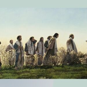 Gesù cammina con i discepoli in un campo di grano
