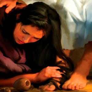 Maria asciuga piedi di Gesù