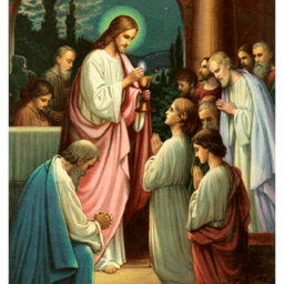 Gesù distribuisce la SS. Eucarestia agli apostoli durante l'Ultima Cena